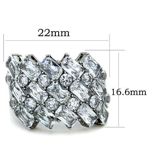 TK1522 - High polished (no plating) Stainless Steel Ring with AAA Grade CZ  in Clear - Joyeria Lady