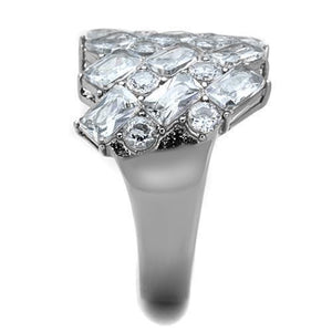 TK1522 - High polished (no plating) Stainless Steel Ring with AAA Grade CZ  in Clear