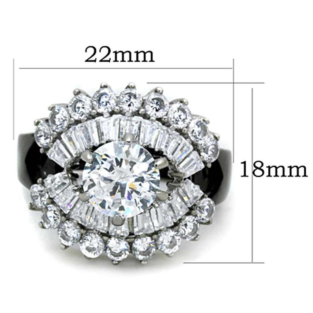 TK1523 - Two-Tone IP Black Stainless Steel Ring with AAA Grade CZ  in Clear - Joyeria Lady