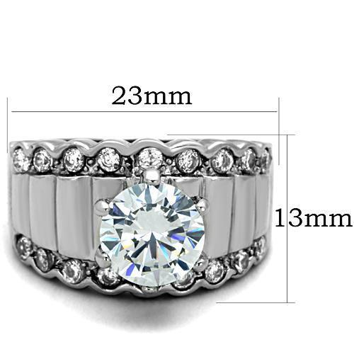 TK1524 - High polished (no plating) Stainless Steel Ring with AAA Grade CZ  in Clear - Joyeria Lady