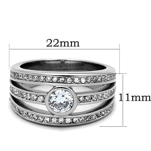 TK1525 - High polished (no plating) Stainless Steel Ring with AAA Grade CZ  in Clear - Joyeria Lady