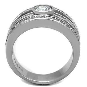 TK1525 - High polished (no plating) Stainless Steel Ring with AAA Grade CZ  in Clear