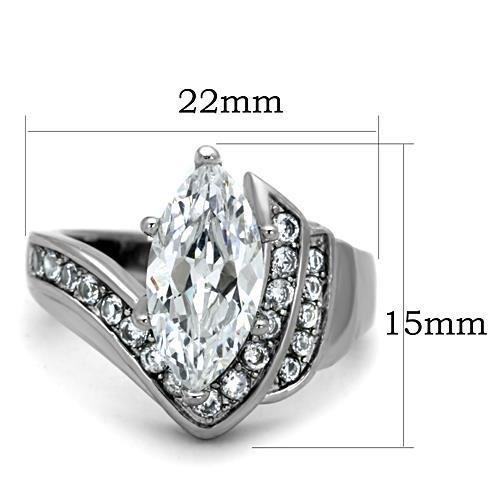 TK1526 - High polished (no plating) Stainless Steel Ring with AAA Grade CZ  in Clear - Joyeria Lady