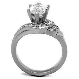 TK1526 - High polished (no plating) Stainless Steel Ring with AAA Grade CZ  in Clear