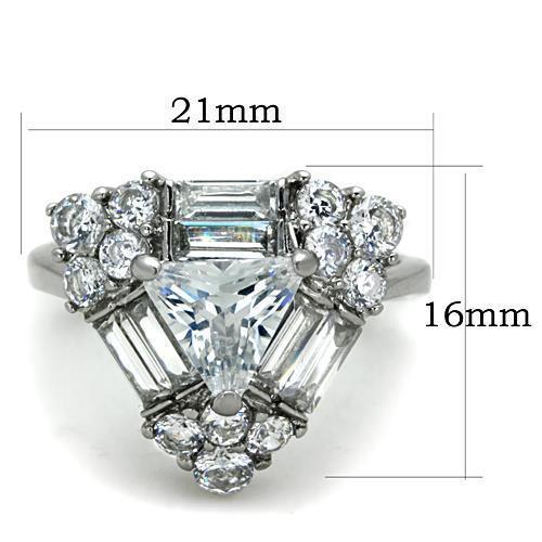 TK1527 - High polished (no plating) Stainless Steel Ring with AAA Grade CZ  in Clear - Joyeria Lady