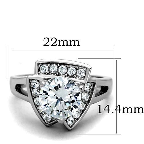 TK1528 - High polished (no plating) Stainless Steel Ring with AAA Grade CZ  in Clear - Joyeria Lady