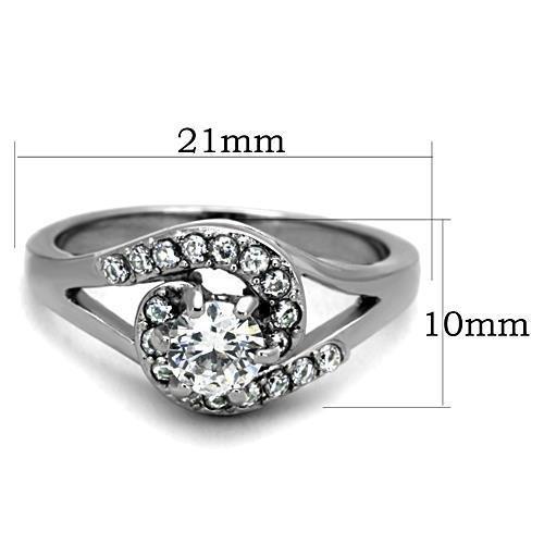 TK1529 - High polished (no plating) Stainless Steel Ring with AAA Grade CZ  in Clear - Joyeria Lady