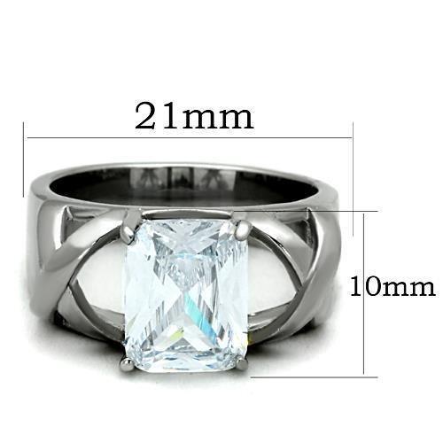 TK1530 - High polished (no plating) Stainless Steel Ring with AAA Grade CZ  in Clear - Joyeria Lady