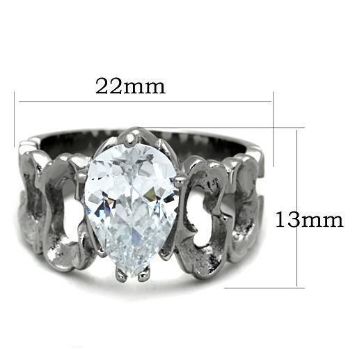 TK1534 - High polished (no plating) Stainless Steel Ring with AAA Grade CZ  in Clear - Joyeria Lady