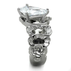 TK1534 - High polished (no plating) Stainless Steel Ring with AAA Grade CZ  in Clear