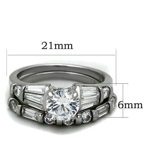 TK1535 - High polished (no plating) Stainless Steel Ring with AAA Grade CZ  in Clear - Joyeria Lady