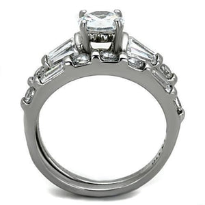 TK1535 - High polished (no plating) Stainless Steel Ring with AAA Grade CZ  in Clear