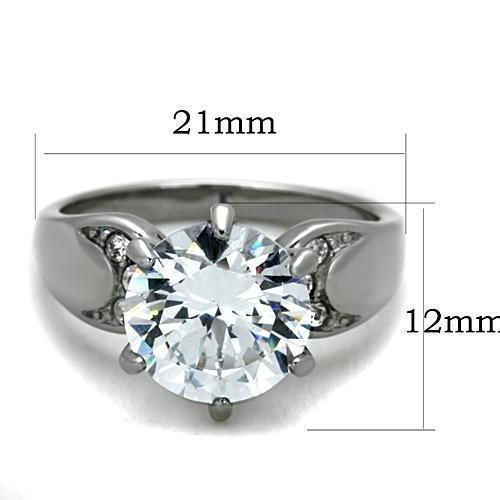 TK1536 - High polished (no plating) Stainless Steel Ring with AAA Grade CZ  in Clear - Joyeria Lady