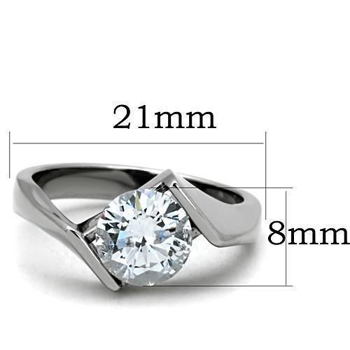 TK1538 - High polished (no plating) Stainless Steel Ring with AAA Grade CZ  in Clear - Joyeria Lady