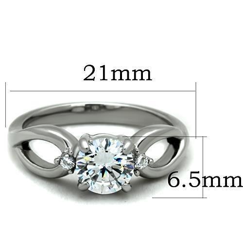 TK1539 - High polished (no plating) Stainless Steel Ring with AAA Grade CZ  in Clear - Joyeria Lady