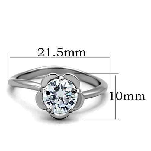 TK1540 - High polished (no plating) Stainless Steel Ring with AAA Grade CZ  in Clear - Joyeria Lady