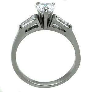 TK1541 - High polished (no plating) Stainless Steel Ring with AAA Grade CZ  in Clear