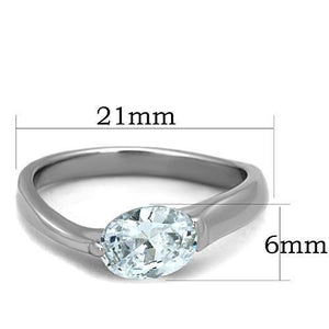 TK1542 - High polished (no plating) Stainless Steel Ring with AAA Grade CZ  in Clear