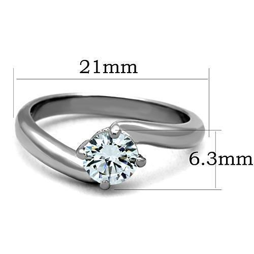 TK1543 - High polished (no plating) Stainless Steel Ring with AAA Grade CZ  in Clear - Joyeria Lady