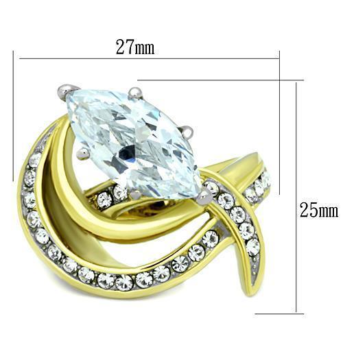 TK1546 - Two-Tone IP Gold (Ion Plating) Stainless Steel Ring with AAA Grade CZ  in Clear - Joyeria Lady