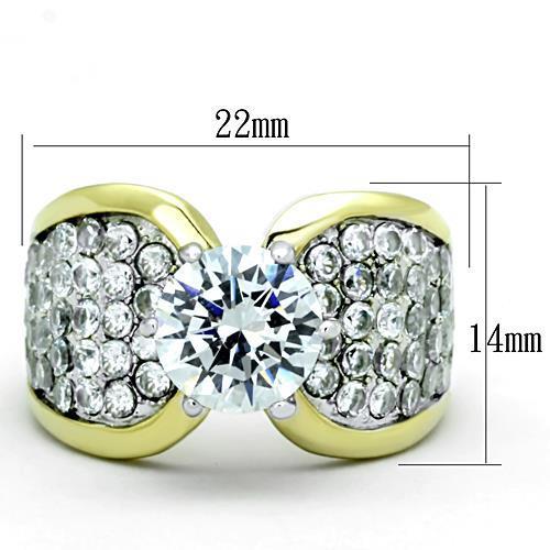 TK1547 - Two-Tone IP Gold (Ion Plating) Stainless Steel Ring with AAA Grade CZ  in Clear - Joyeria Lady