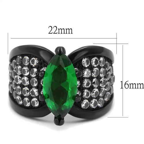 TK1548J - IP Black(Ion Plating) Stainless Steel Ring with Synthetic Synthetic Glass in Emerald - Joyeria Lady