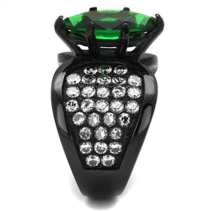 TK1548J - IP Black(Ion Plating) Stainless Steel Ring with Synthetic Synthetic Glass in Emerald