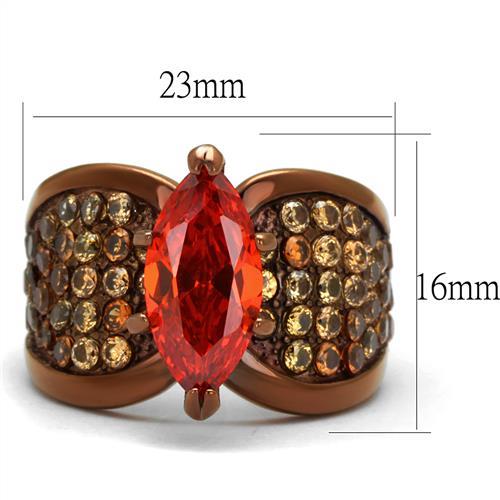 TK1548LC - IP Coffee light Stainless Steel Ring with AAA Grade CZ  in Orange - Joyeria Lady