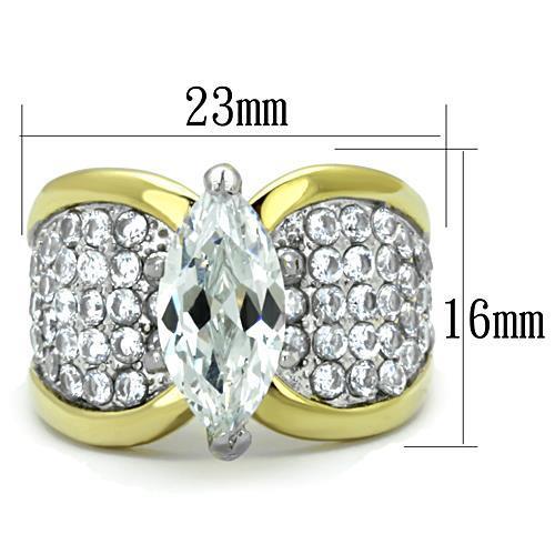 TK1548 - Two-Tone IP Gold (Ion Plating) Stainless Steel Ring with AAA Grade CZ  in Clear - Joyeria Lady