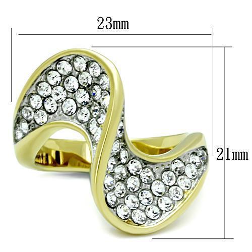 TK1549 - Two-Tone IP Gold (Ion Plating) Stainless Steel Ring with Top Grade Crystal  in Clear - Joyeria Lady
