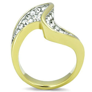 TK1549 - Two-Tone IP Gold (Ion Plating) Stainless Steel Ring with Top Grade Crystal  in Clear