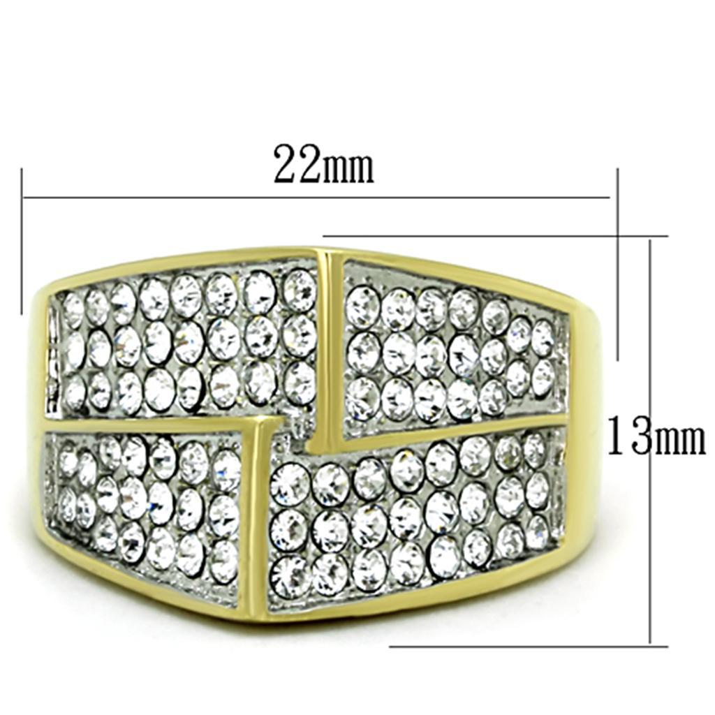 TK1550 - Two-Tone IP Gold (Ion Plating) Stainless Steel Ring with Top Grade Crystal  in Clear - Joyeria Lady