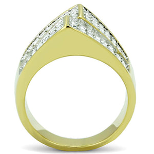 TK1550 - Two-Tone IP Gold (Ion Plating) Stainless Steel Ring with Top Grade Crystal  in Clear