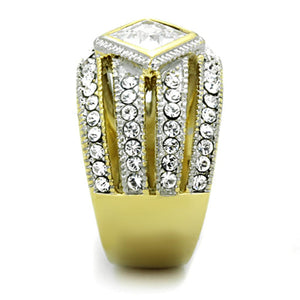 TK1551 - Two-Tone IP Gold (Ion Plating) Stainless Steel Ring with AAA Grade CZ  in Clear