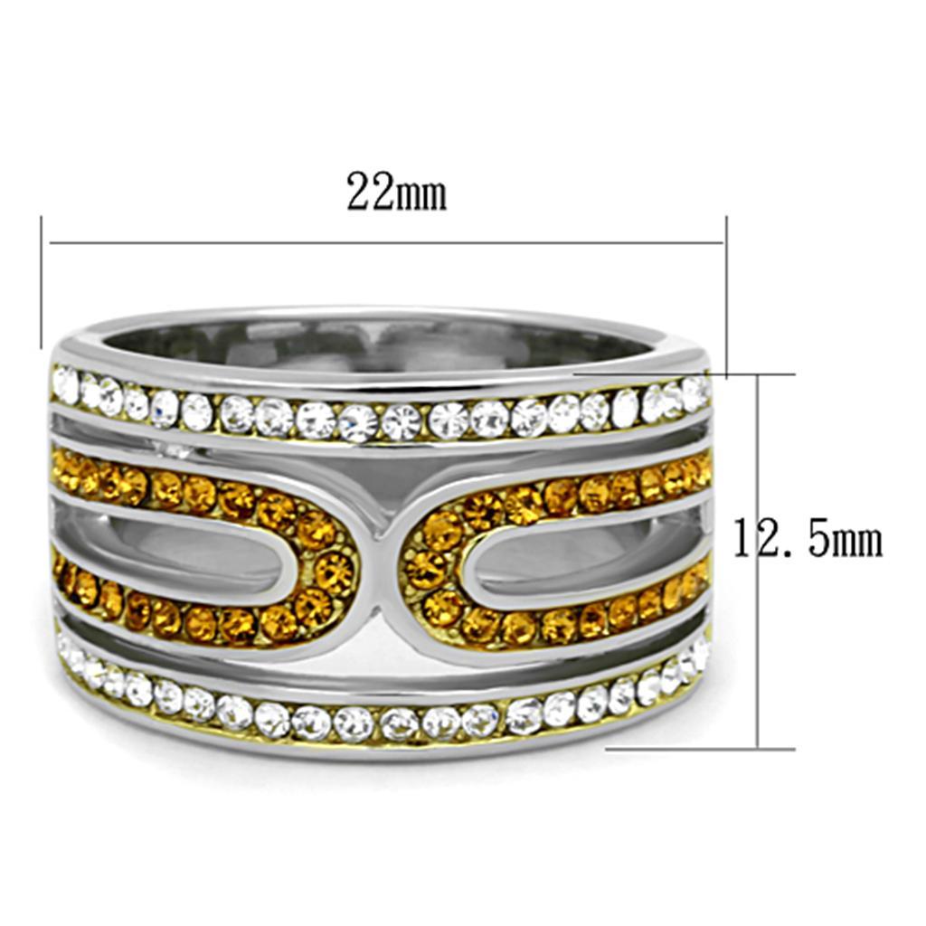 TK1555 - Two-Tone IP Gold (Ion Plating) Stainless Steel Ring with Top Grade Crystal  in Topaz - Joyeria Lady