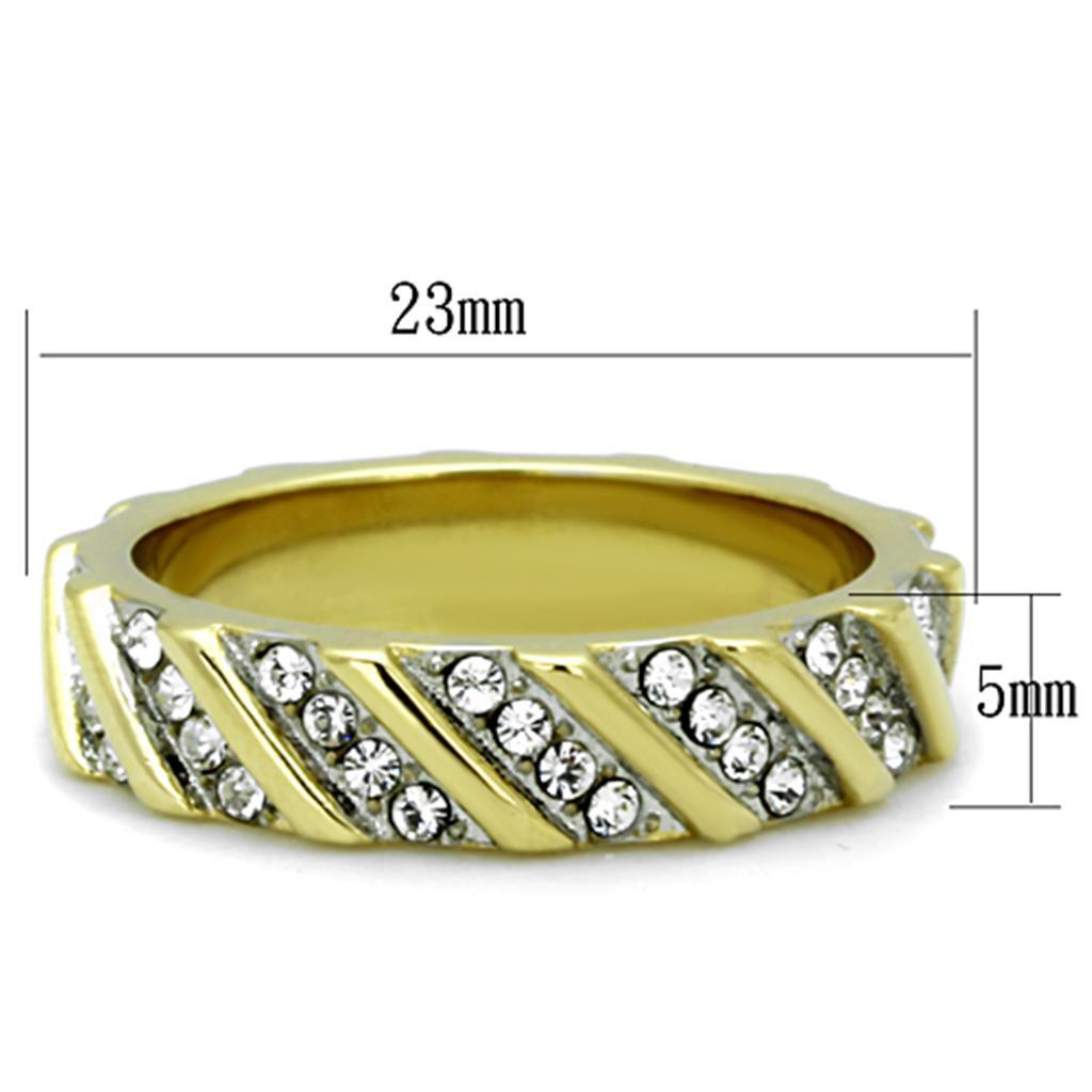 TK1557 - Two-Tone IP Gold (Ion Plating) Stainless Steel Ring with Top Grade Crystal  in Clear - Joyeria Lady