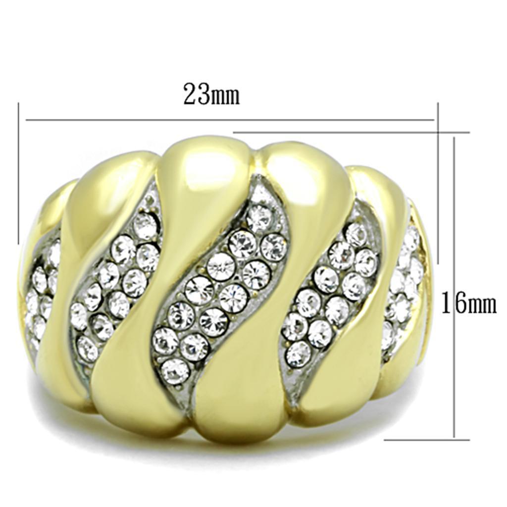 TK1559 - Two-Tone IP Gold (Ion Plating) Stainless Steel Ring with Top Grade Crystal  in Clear - Joyeria Lady