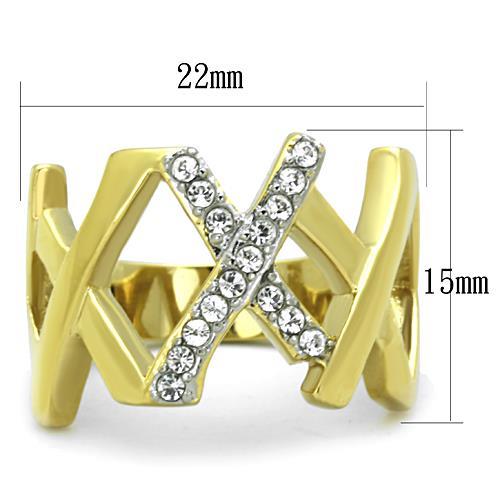 TK1560 - Two-Tone IP Gold (Ion Plating) Stainless Steel Ring with Top Grade Crystal  in Clear - Joyeria Lady