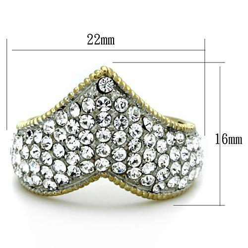 TK1562 - Two-Tone IP Gold (Ion Plating) Stainless Steel Ring with Top Grade Crystal  in Clear - Joyeria Lady