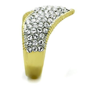TK1562 - Two-Tone IP Gold (Ion Plating) Stainless Steel Ring with Top Grade Crystal  in Clear