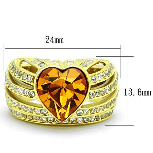 TK1563 - IP Gold(Ion Plating) Stainless Steel Ring with Top Grade Crystal  in Topaz - Joyeria Lady