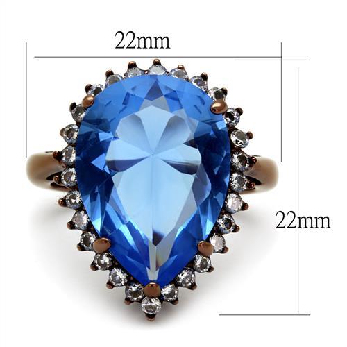 TK1564LC - IP Coffee light Stainless Steel Ring with Top Grade Crystal  in Light Sapphire - Joyeria Lady