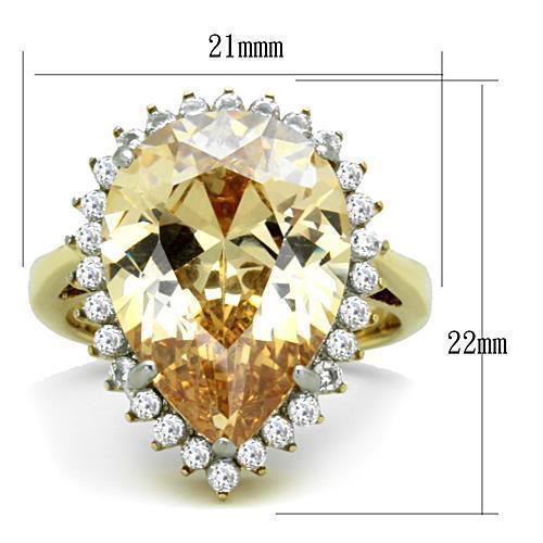 TK1564 - Two-Tone IP Gold (Ion Plating) Stainless Steel Ring with AAA Grade CZ  in Champagne - Joyeria Lady