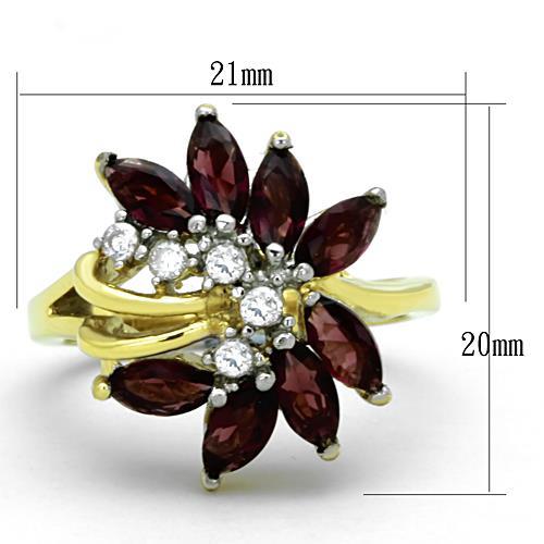 TK1565 - Two-Tone IP Gold (Ion Plating) Stainless Steel Ring with Synthetic Synthetic Glass in Amethyst - Joyeria Lady