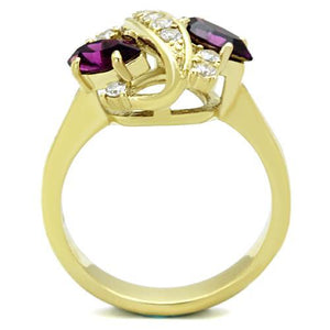 TK1567 - IP Gold(Ion Plating) Stainless Steel Ring with Top Grade Crystal  in Amethyst