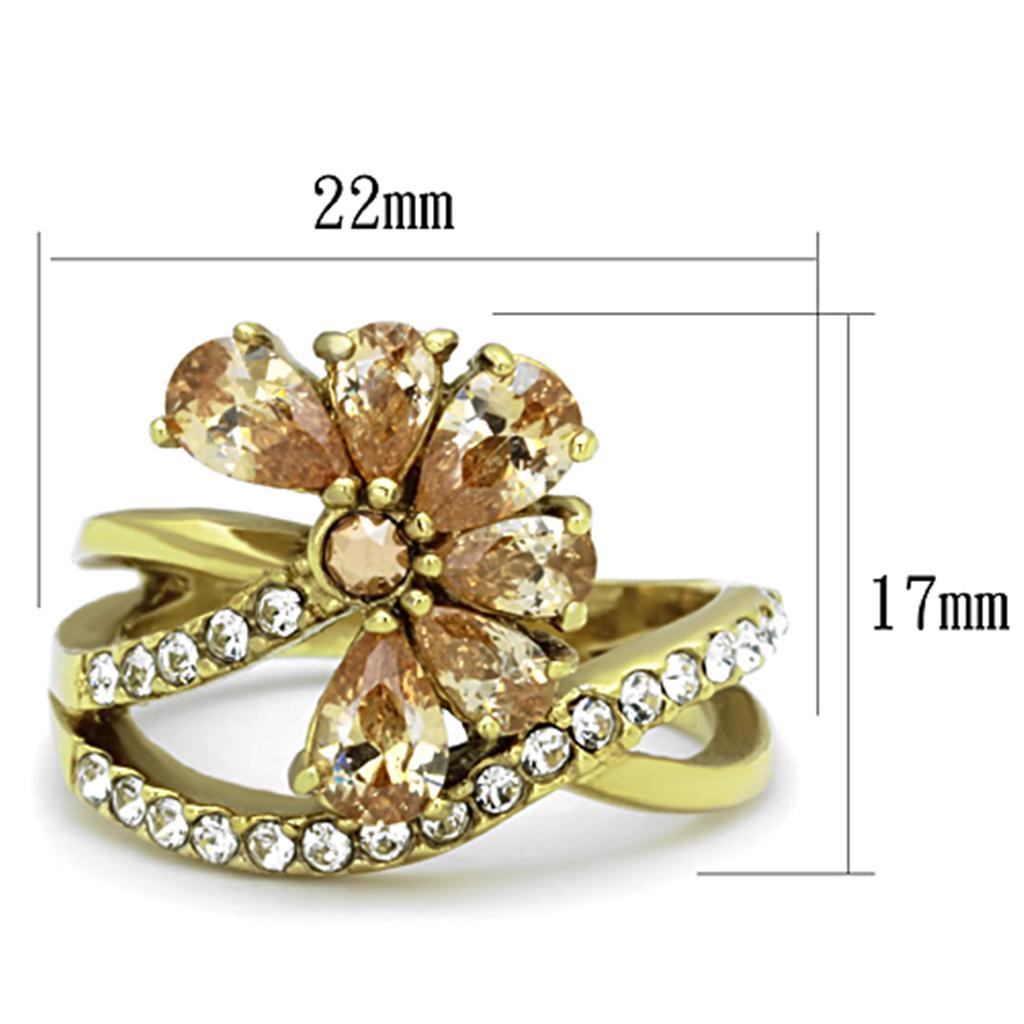 TK1574 - IP Gold(Ion Plating) Stainless Steel Ring with AAA Grade CZ  in Champagne - Joyeria Lady