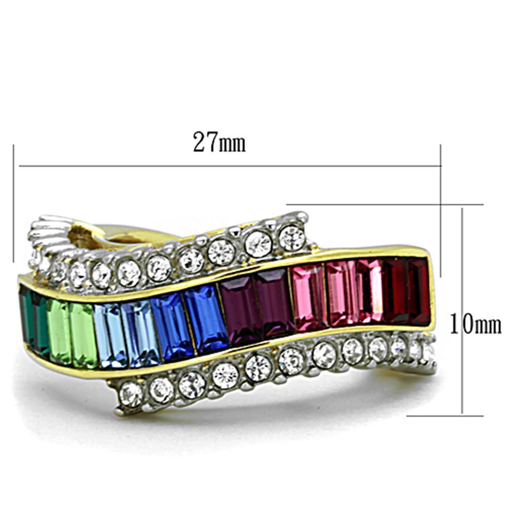 TK1575 - Two-Tone IP Gold (Ion Plating) Stainless Steel Ring with Top Grade Crystal  in Multi Color - Joyeria Lady