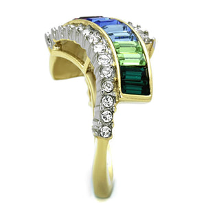 TK1575 - Two-Tone IP Gold (Ion Plating) Stainless Steel Ring with Top Grade Crystal  in Multi Color