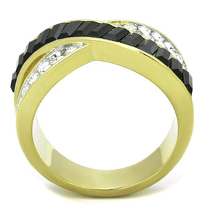 TK1577 - Two-Tone IP Gold (Ion Plating) Stainless Steel Ring with Top Grade Crystal  in Jet