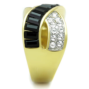 TK1577 - Two-Tone IP Gold (Ion Plating) Stainless Steel Ring with Top Grade Crystal  in Jet